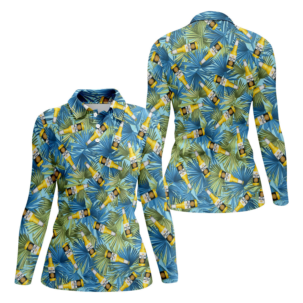 Funny Tropical Beer Bottle Pattern Golf Polo Shirt, Golf Tops For Women, Performance Golf Shirt