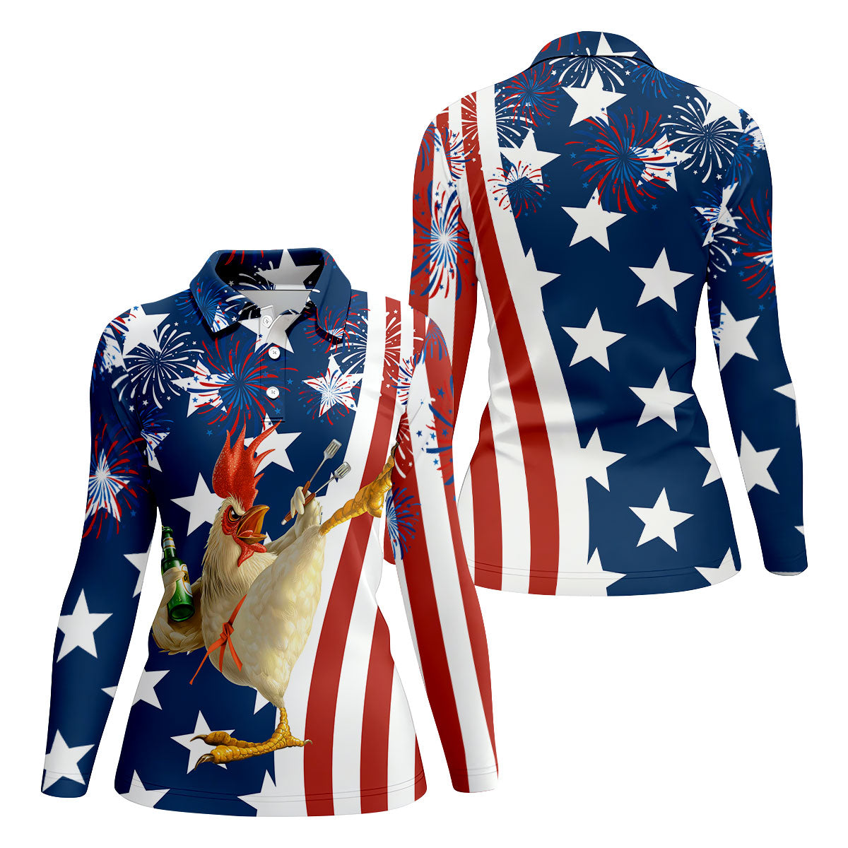 Funny Rooster Red White Blue 4th Of July Golf Shirt, 250 Years Golf Shirt For Women
