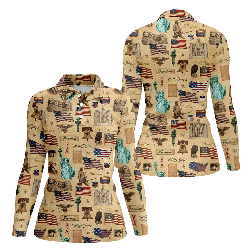 We The People America Freedom 250th Anniversary Vintage Golf Shirt, Patriotic 4th Of July Golf Shirt For Women