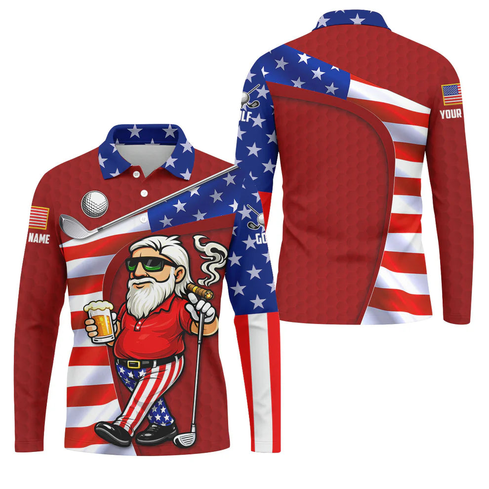 Golf And Beer Patriotic Man Golf Ball Pattern 4th Of July Red Golf Polo Shirt, 250th Anniversary Golf Shirts For Men