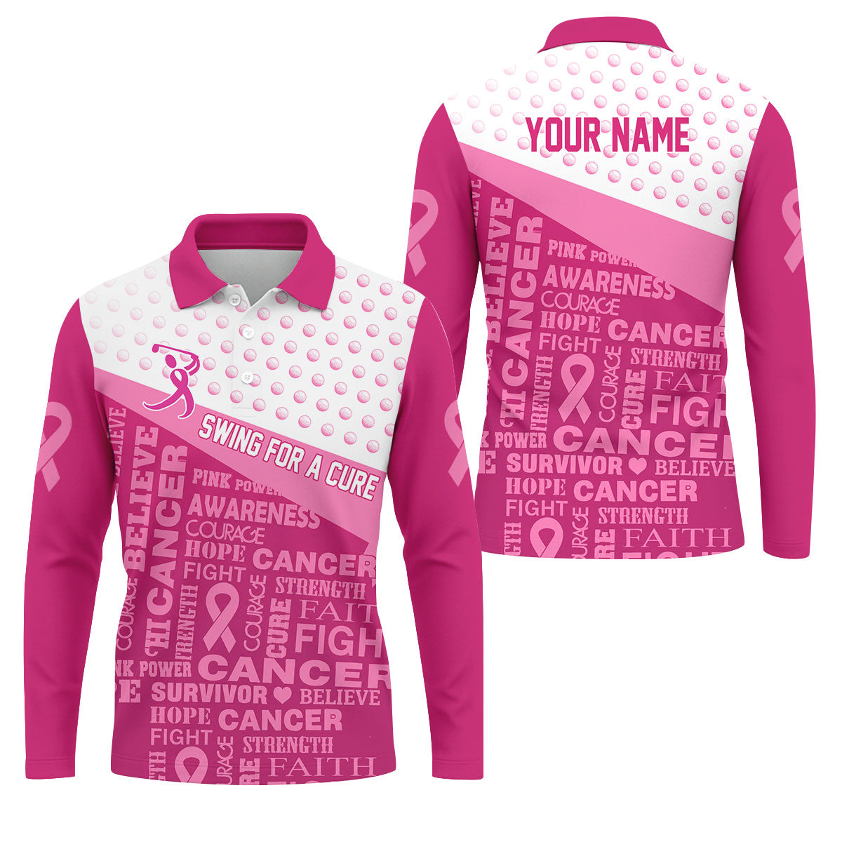 Custom Swing For A Cure Breast Cancer Polo Shirt, Golf Shirts For Men, Printed Golf Shirts