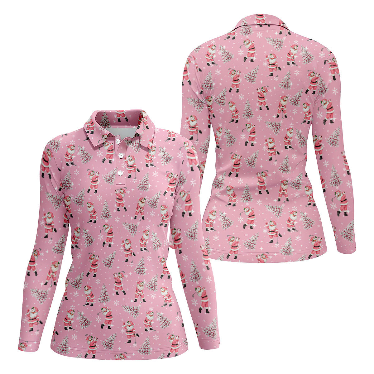 Funny Pink Santa Golfer Christmas Golf Shirt, Golf Shirts For Women, Women's Golf Tops