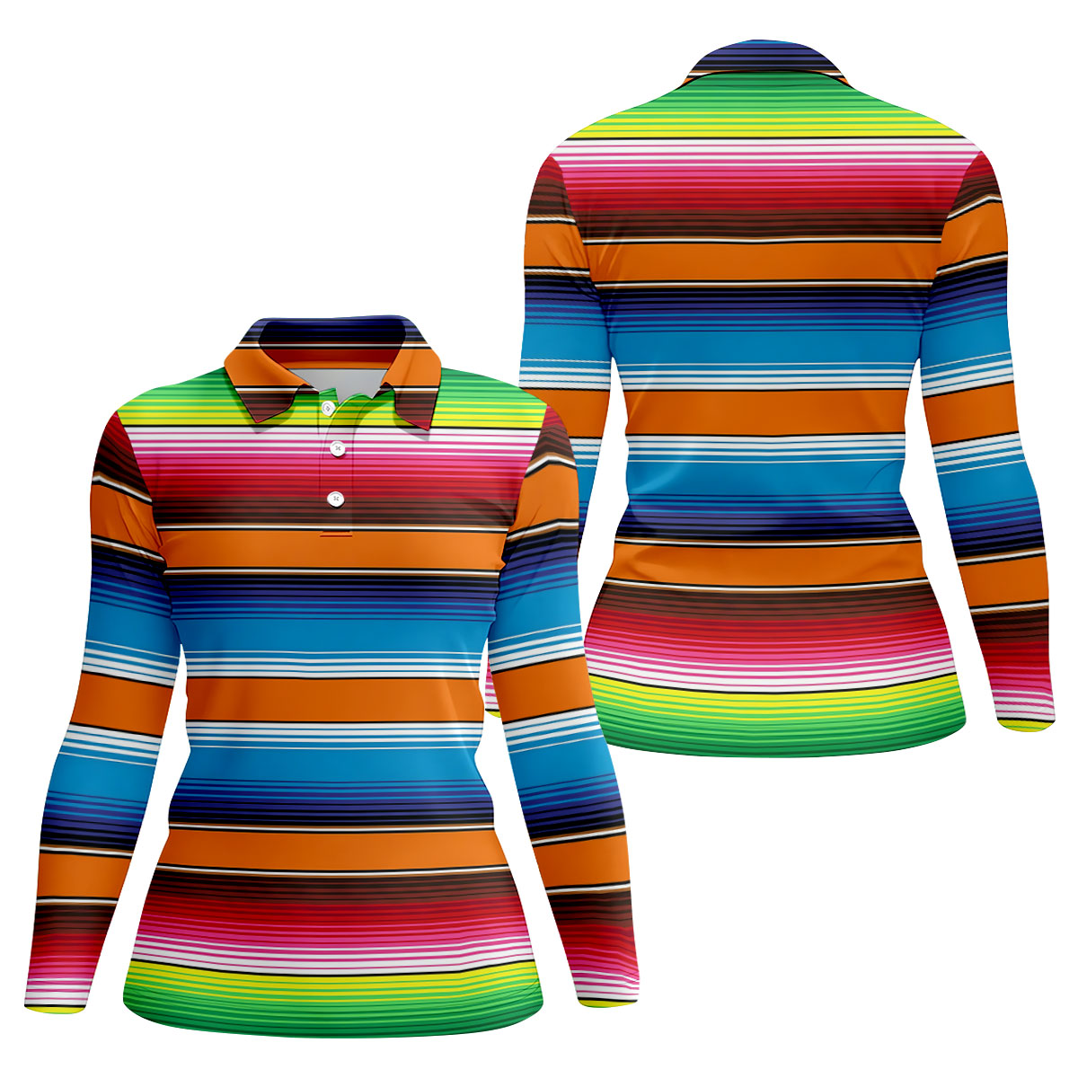 Mexican Serape Stripe Pattern Cinco De Mayo Celebration Fiesta Themed Golf Shirt For Women