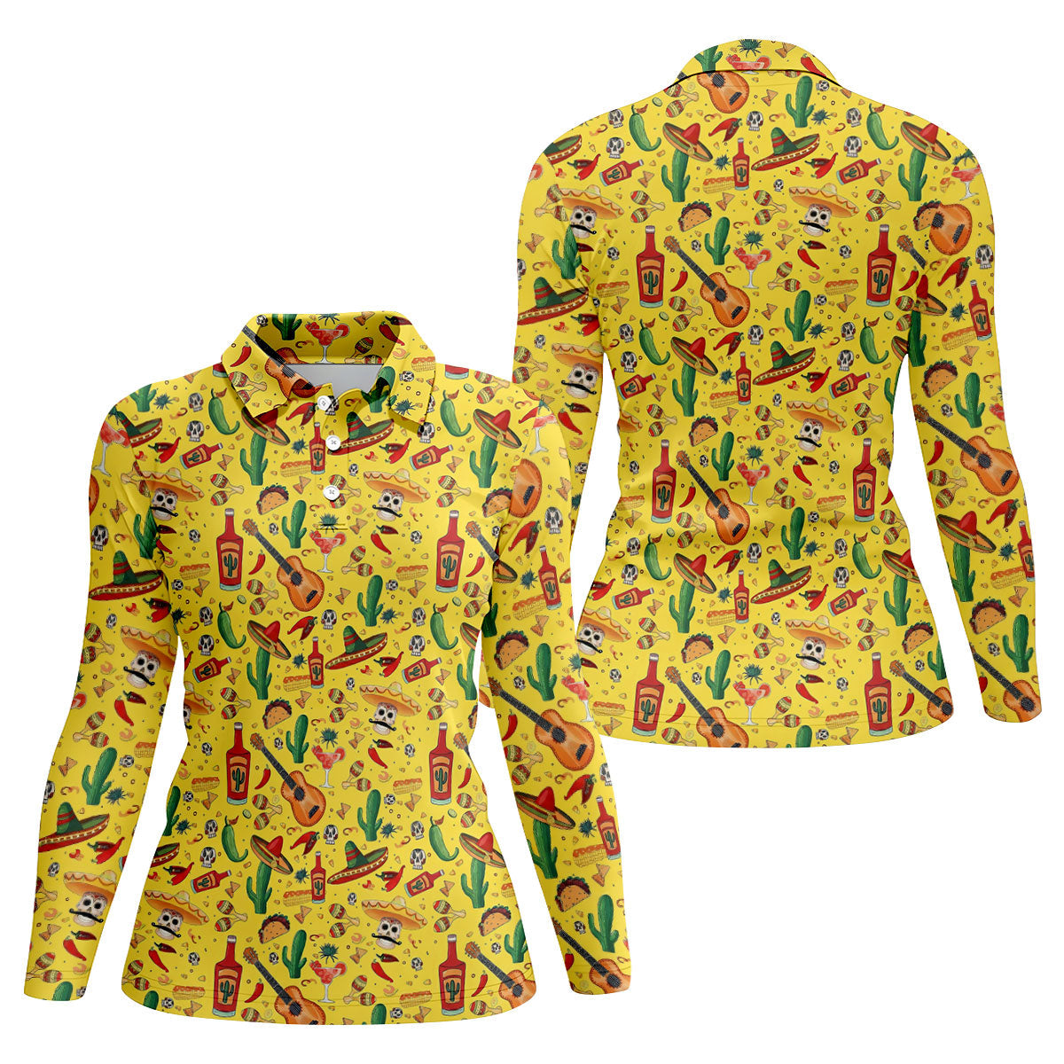 Skulls With Sombreros Funny Cinco De Mayo Fiesta Themed Ladies Golf Tops, Golf Shirt For Women