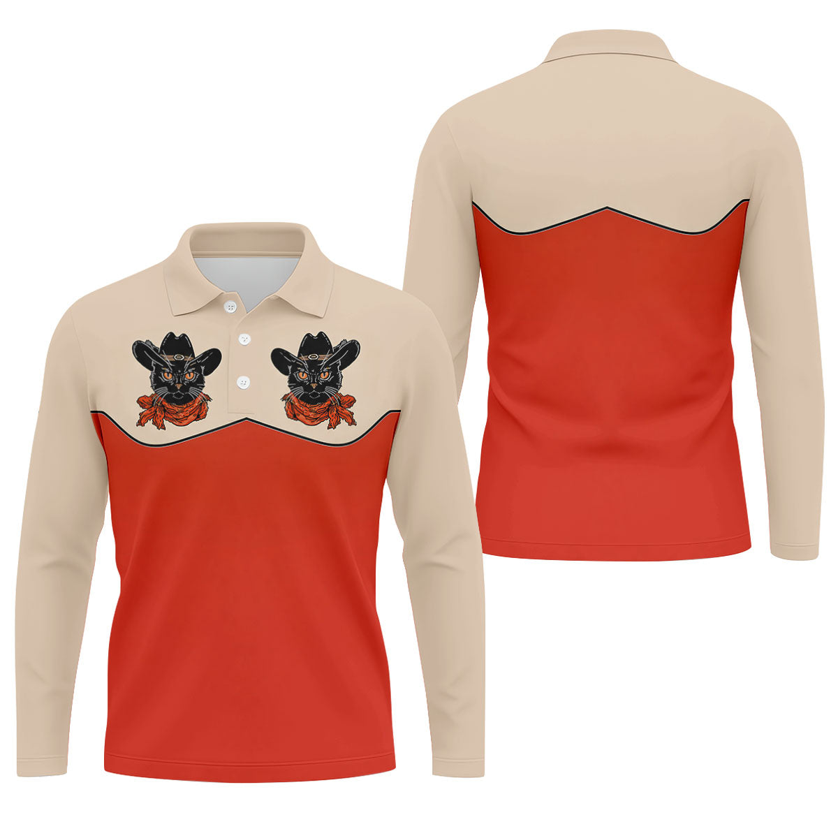 Red Western Cowboy Black Cat Golf Polo Shirt, Mens Golf Shirts, Polo Shirts For Men
