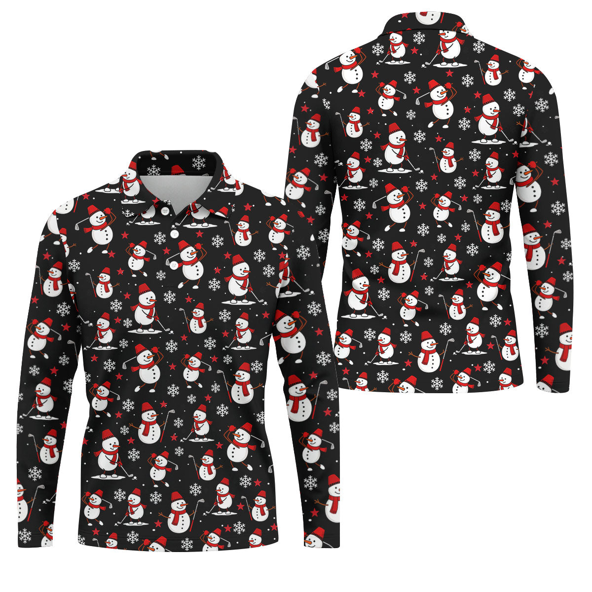Cute Snowman Golf Pose Black Golf Shirt, Christmas Golf Shirt, Golf Shirts For Men, Golf Gift For Men