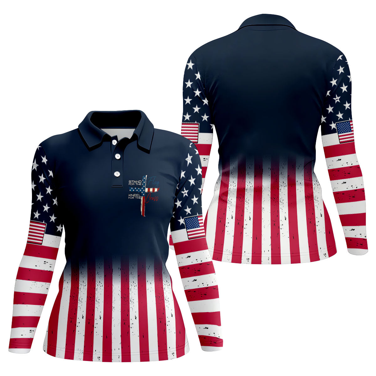 Stand For The Flag Kneel For The Cross Patriotic Golf Shirt, 250 Years 4th Of July Golf Shirt For Women