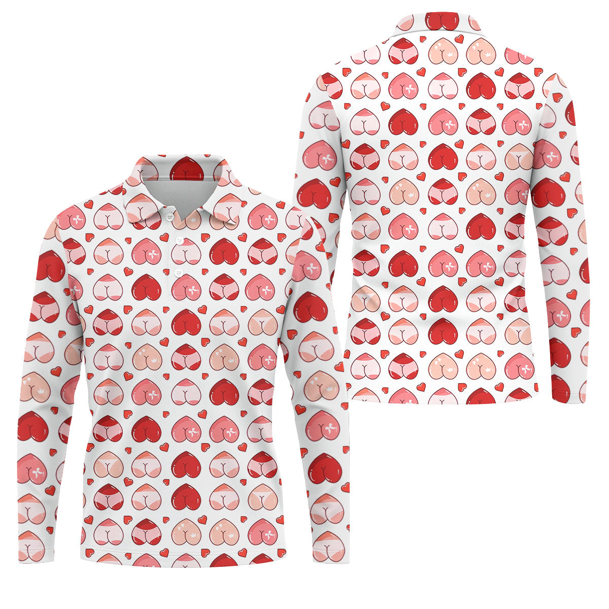 Funny Heart Butt Pattern Golf Polo Shirt, Mens Golf Shirts, Golf Apparel For Men