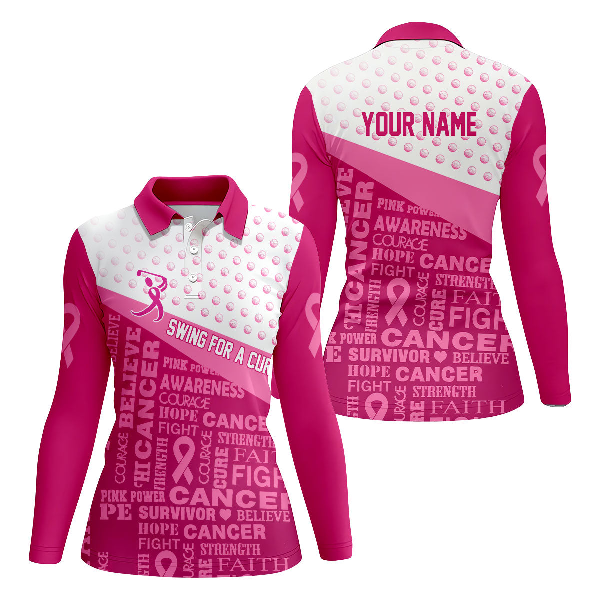 Custom Swing For A Cure Breast Cancer Polo Shirt, Golf Tops For Women, Printed Golf Shirt