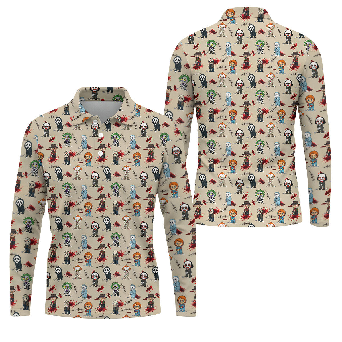 Cute Horror Character Golf Pattern Polo Shirt, Mens Golf Shirts, Hawaiian Golf Shirt