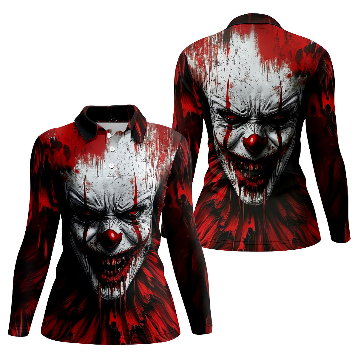 Scary Evil Clown Halloween Golf Polo Shirt, Ladies Golf Tops, Golf Shirts For Women