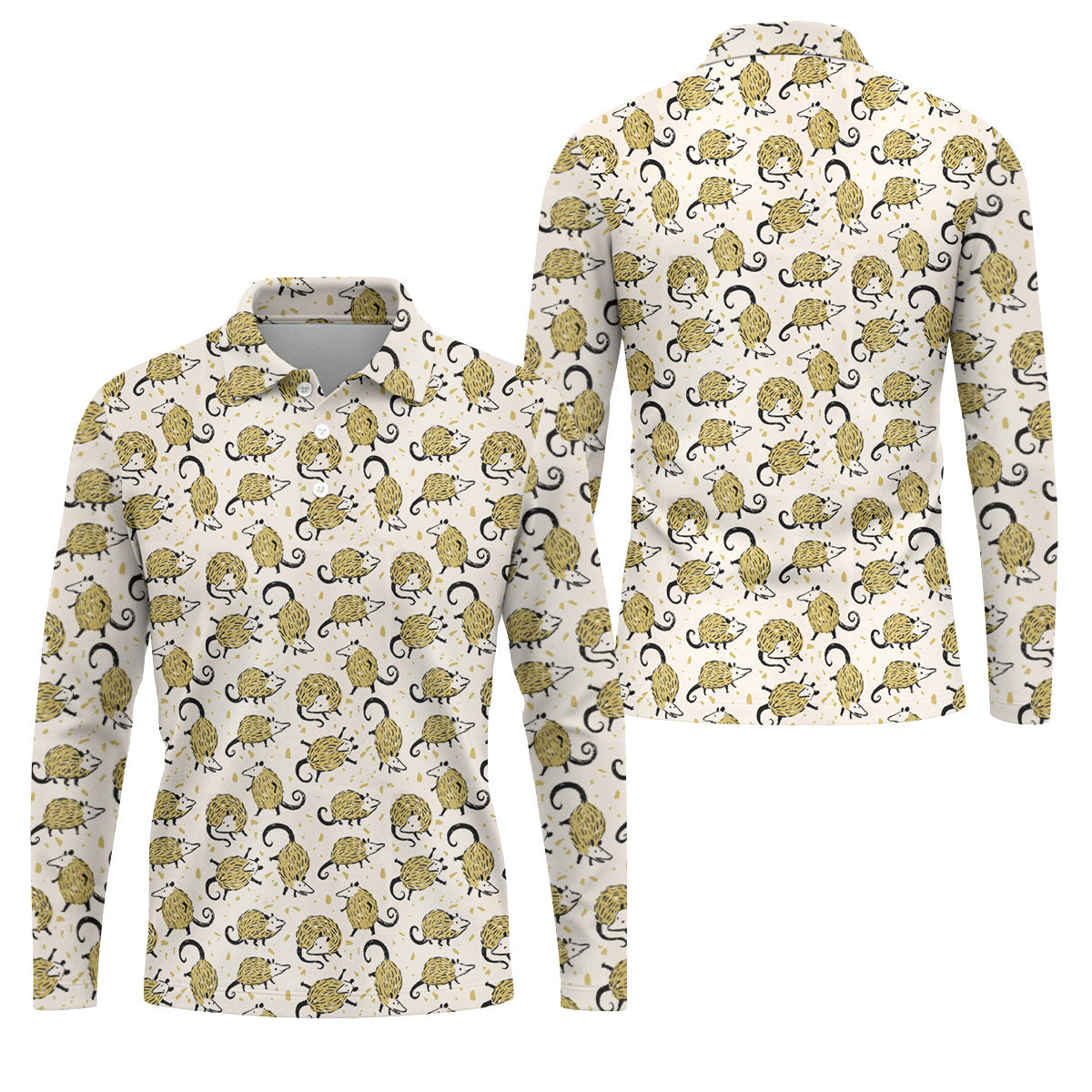 Cute Opossum Seamless Pattern Golf Tops For Men, Cute Golf Outfit, Polo Shirts For Men