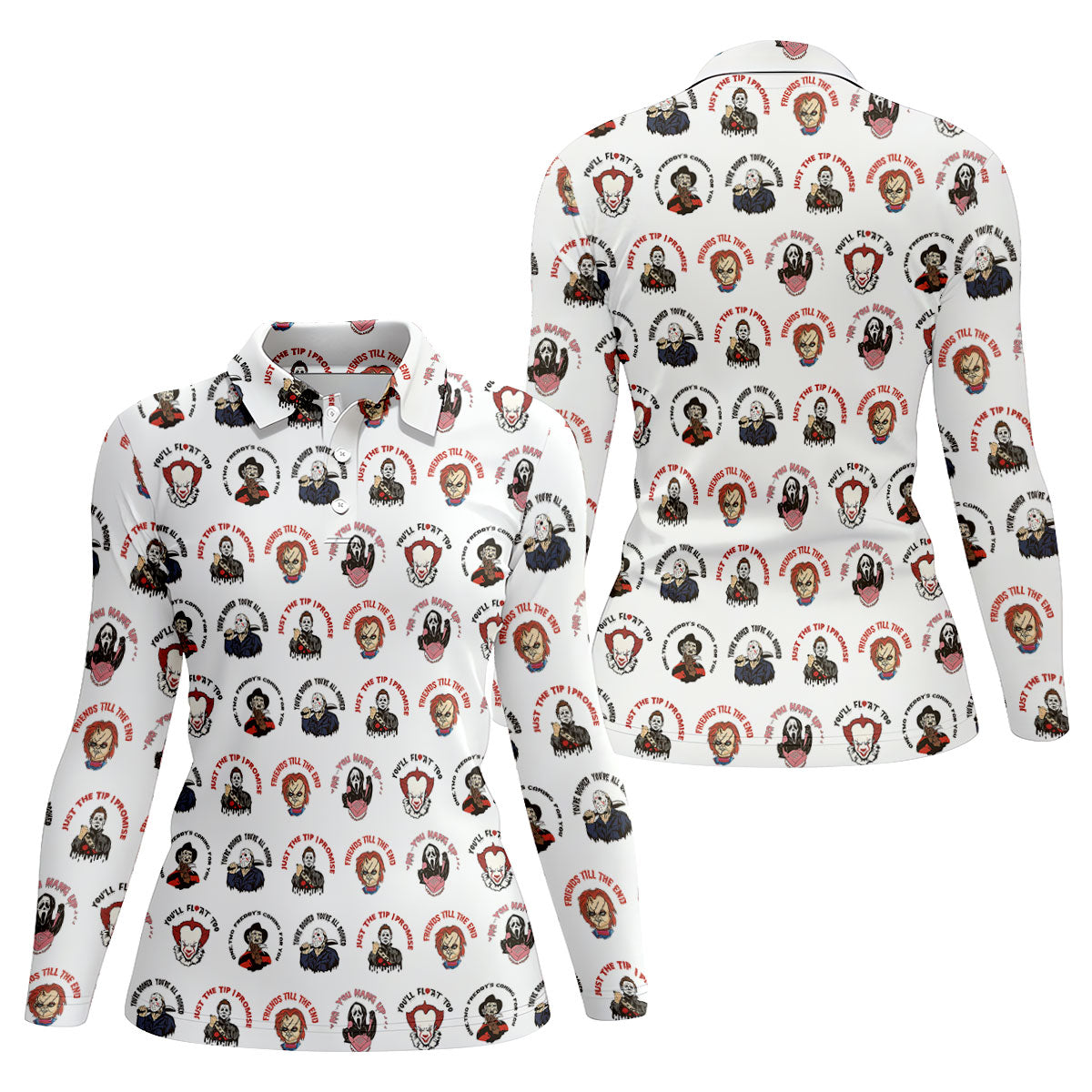 Just The Tip I Promise Horror Character Villains Golf Polo Shirt, Womens Golf Polo, Ladies Golf Shirts