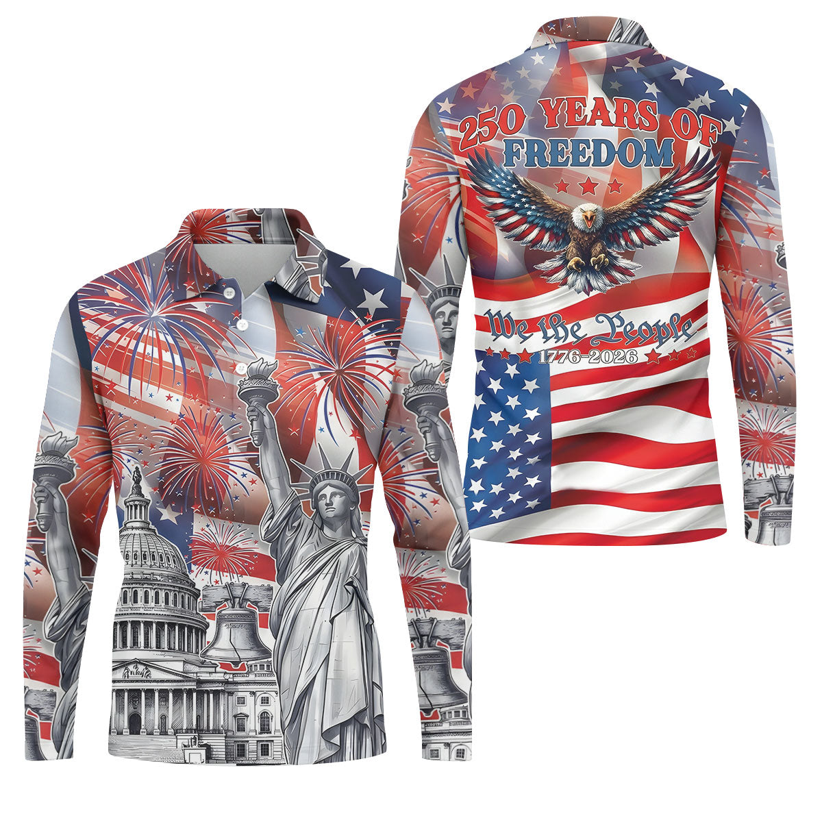 250 Years Of Freedom We The People US Flag Pattern Patriotic Golf Shirt, 4th Of July Golf Shirts For Men