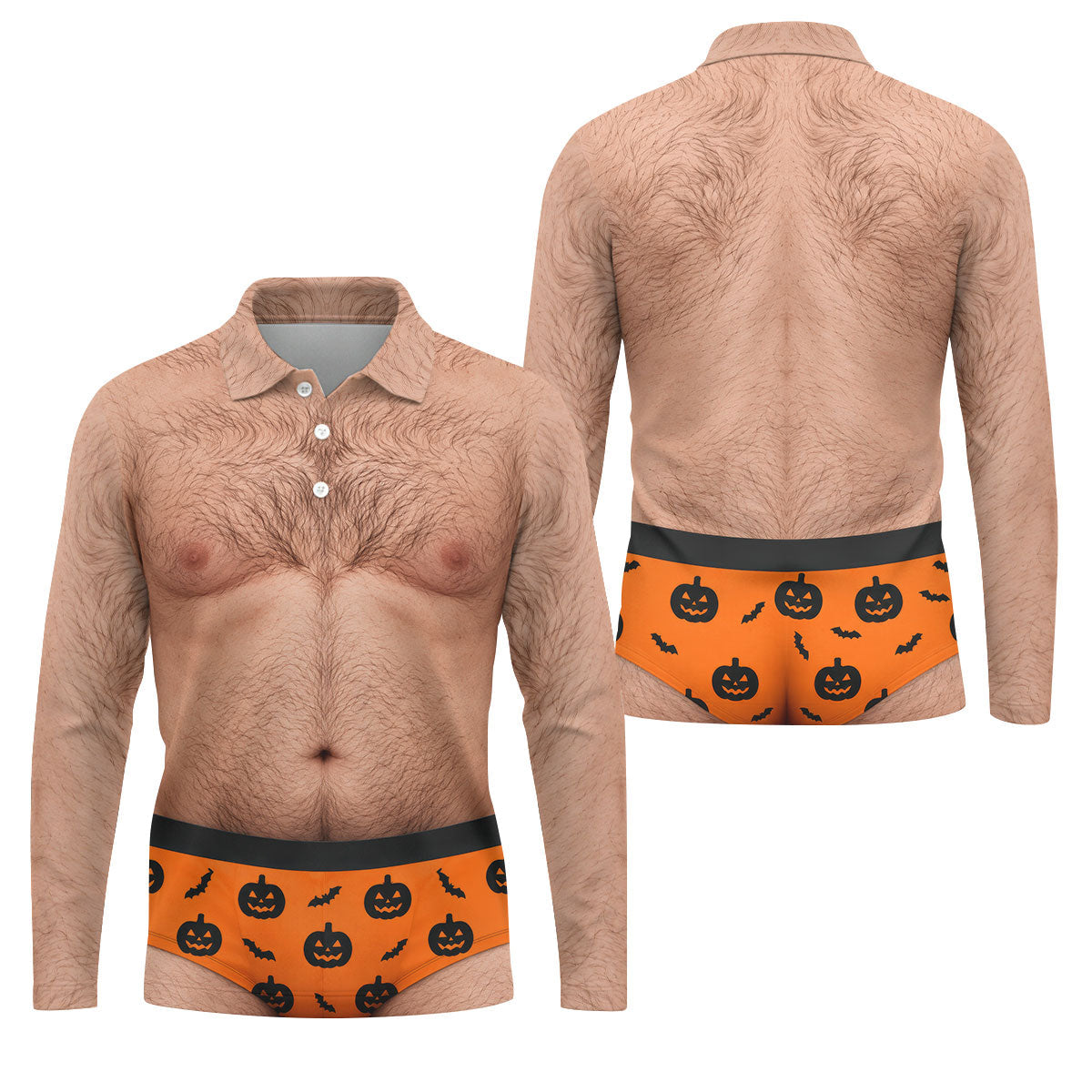 Funny Hairy Chest Halloween Costume Polo Shirt, Golf Shirts For Men, Halloween Golf Shirt