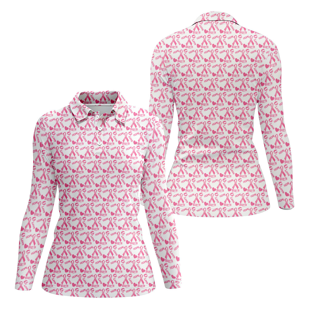 Hope Love Faith Pink Ribbon Breast Cancer Golf Shirt, Women’s Golf Polo, Ladies Golf Top