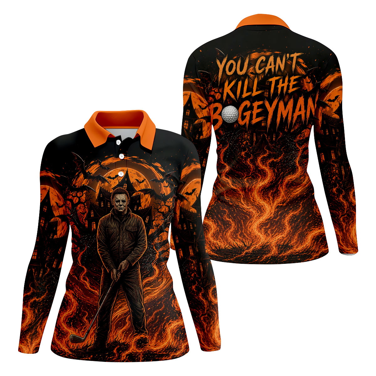 You Can't Kill The Bogeyman Halloween Golf Polo Shirt, Horror Character, Womens Golf Tops