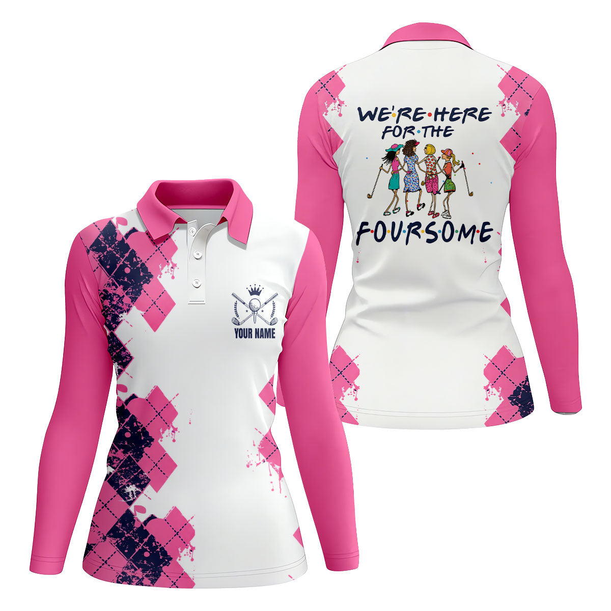 Personalized Pink Paint Splash Golf Shirt, Women's Golf Tops, Golf Shirts For Women