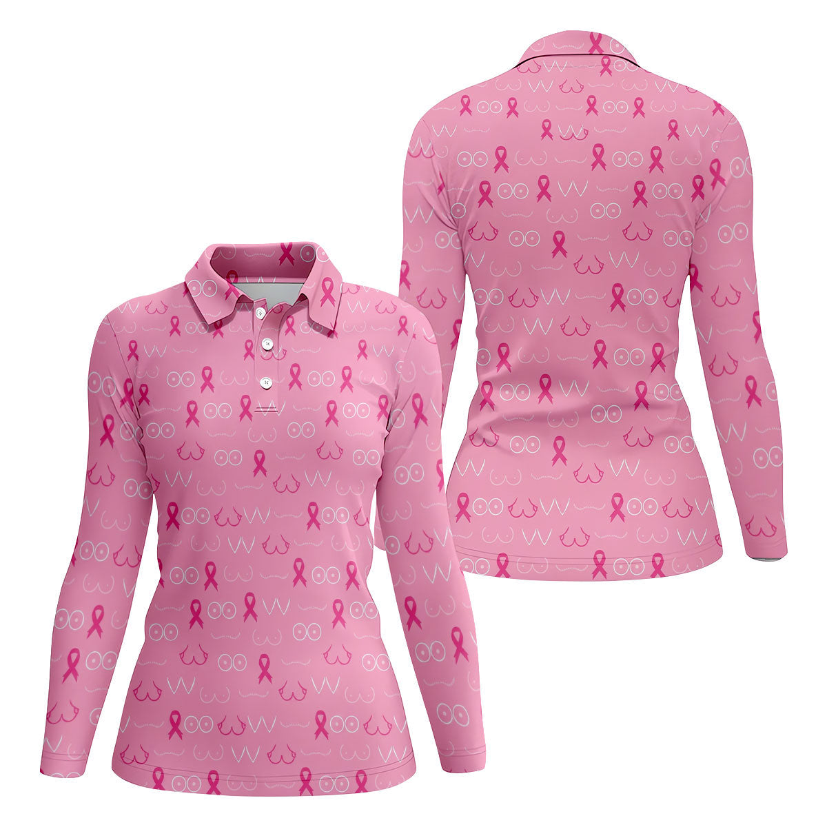 Pink Breast Line Art Breast Cancer Polo Shirt, Women’s Golf Polo, Ladies Golf Shirts