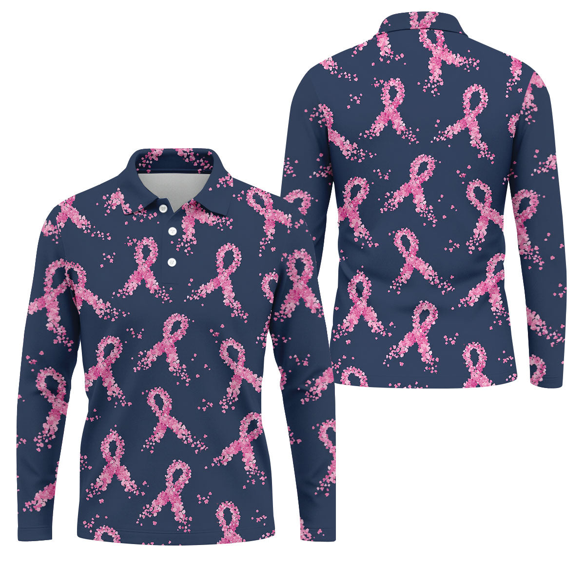 Pink Floral Ribbon Breast Cancer Awareness Polo Shirt, Men's Golf Shirt, Golf Apparel For Men