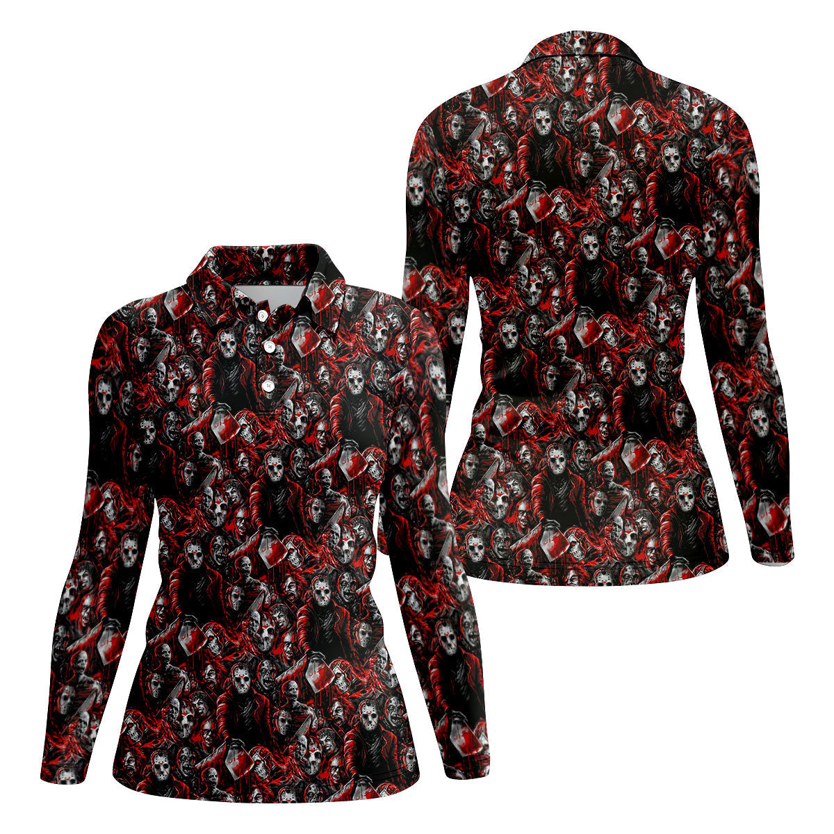 Horror Character Slasher Pattern Golf Polo Shirt, Womens Golf Tops, Ladies Golf Shirts