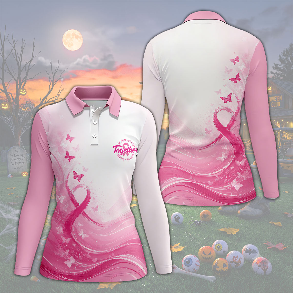 Custom Together We Fight Butterfly Breast Cancer Polo Shirt, Golf Tops For Women, Printed Golf Shirt