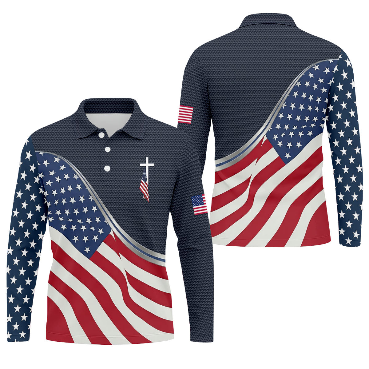 Christian American Flag Cross Golf Polo Shirt, Mens Golf Shirts, Golf Polo Shirts For Men