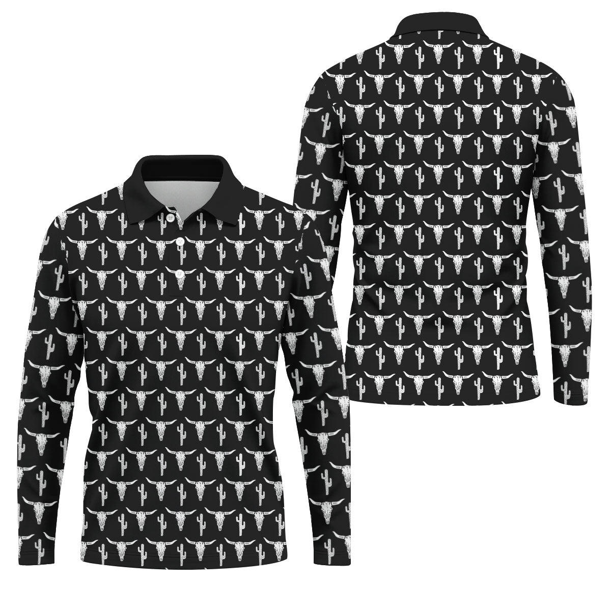 Longhorn Cow Skull Western Theme Black Golf Tops For Men, Polo Shirts For Men, Golf Shirts For Men