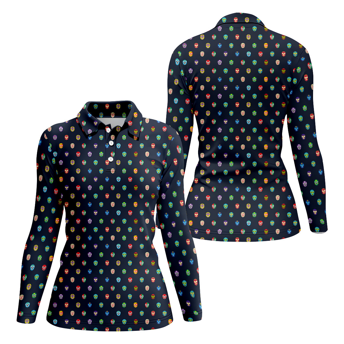 Lucha Libre Mask Seamless Pattern Cinco De Mayo Celebration Fiesta Themed Golf Shirt For Women