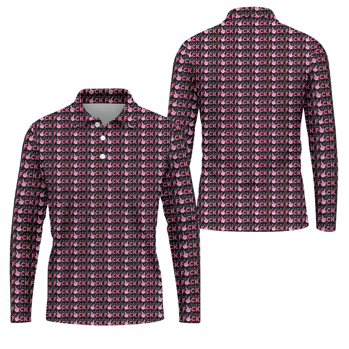 Fuck Breast Cancer Pink Ribbon Golf Polo Shirt, Mens Golf Polo, Golf Apparel For Men