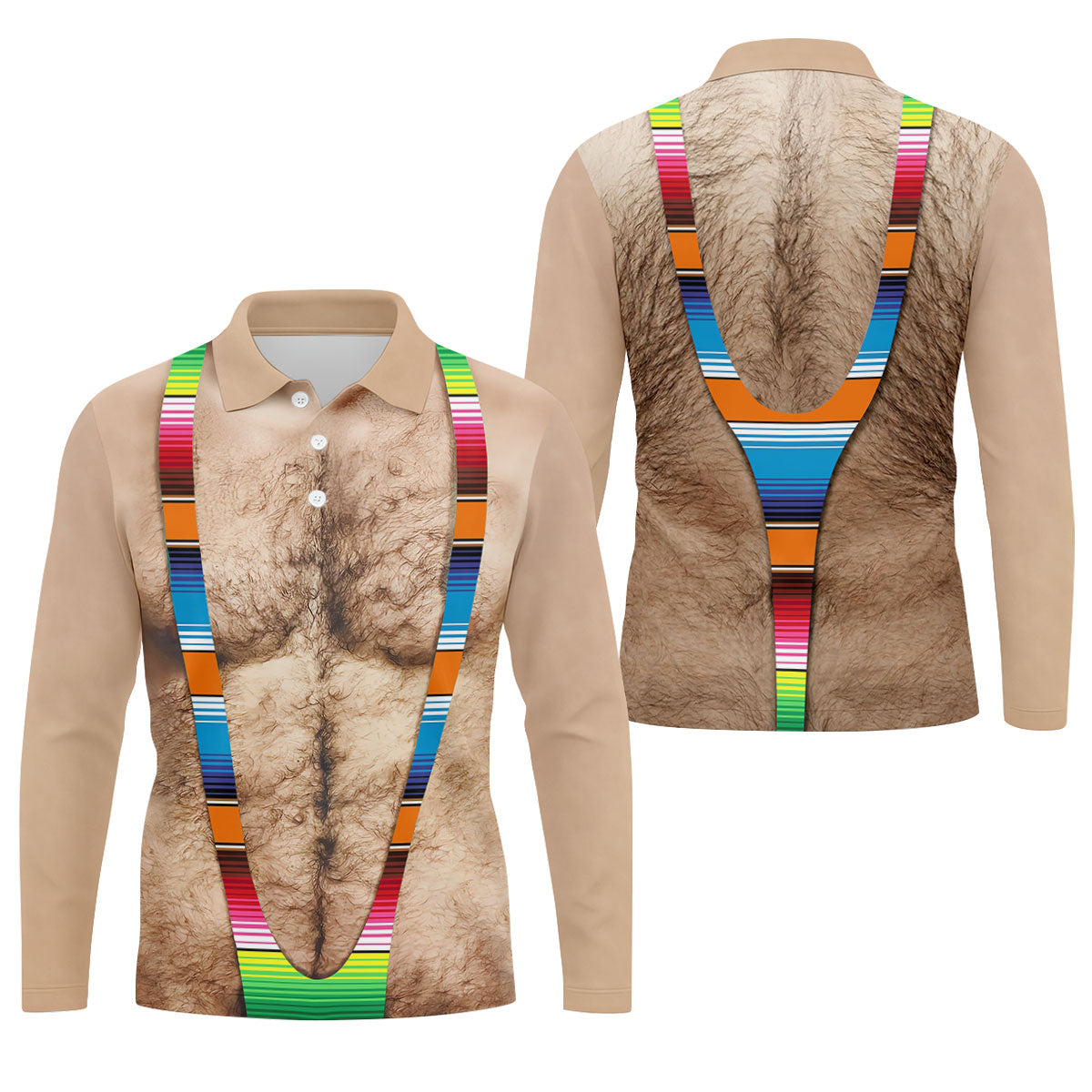 Hairy Body Serape Pattern Funny Cinco De Mayo Golf Tops For Men, Golf Shirts For Men