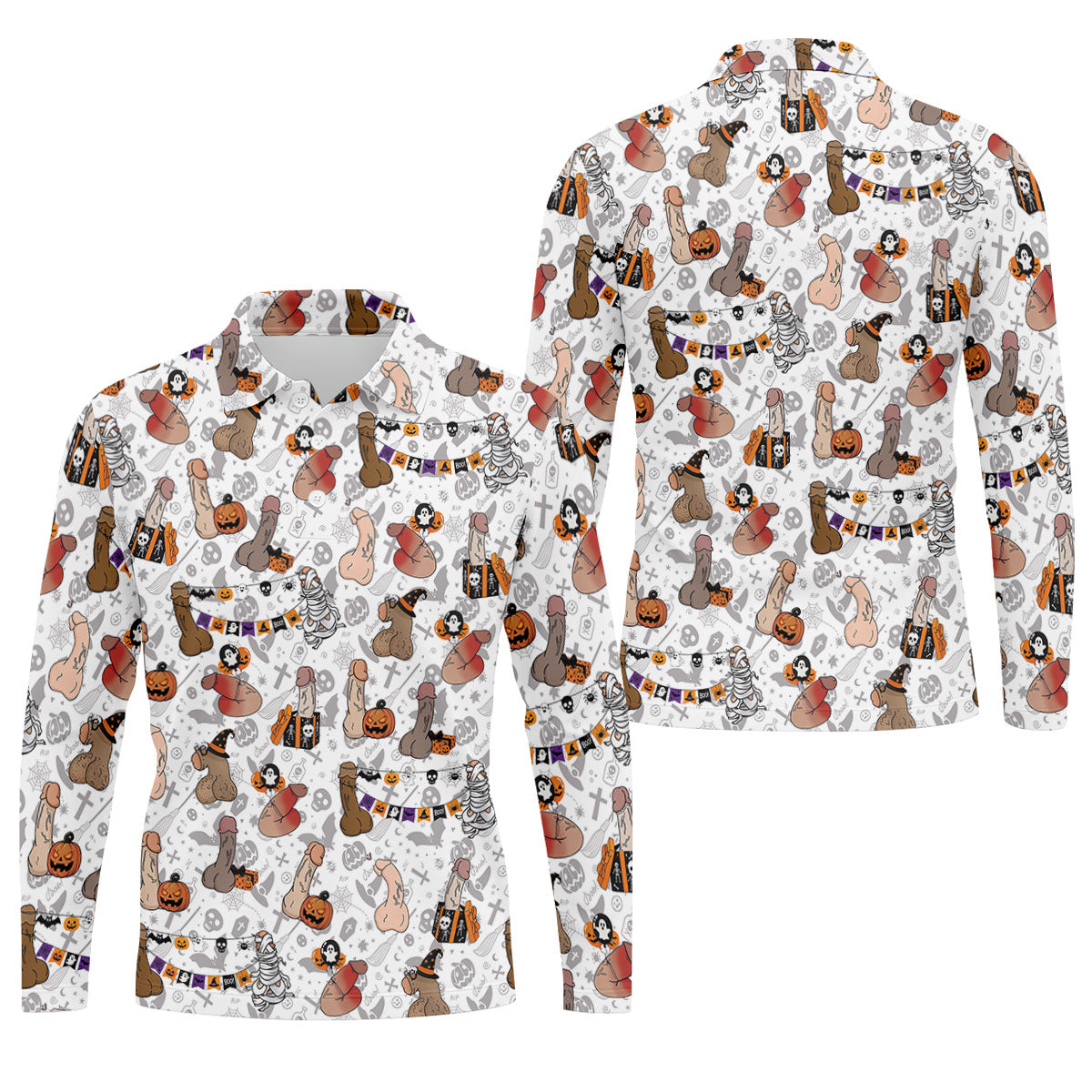 Funny Adult Halloween Pattern Hawaiian Polo Shirt, Polo Shirts For Men, Mens Golf Apparel