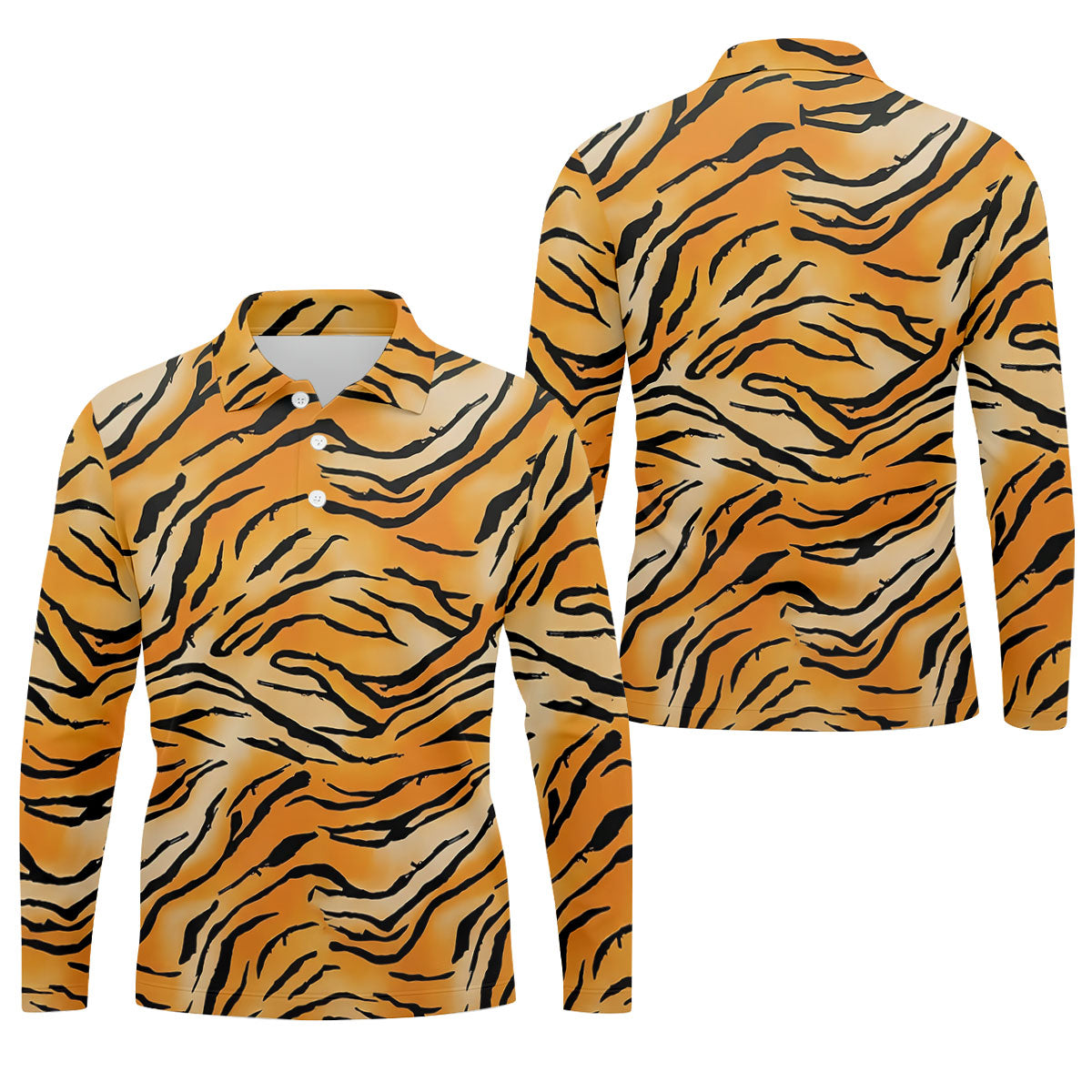 Tiger Stripe Pattern Hawaiian Golf Shirt, Men's Funny Golf Shirts, Golf Shirts For Men