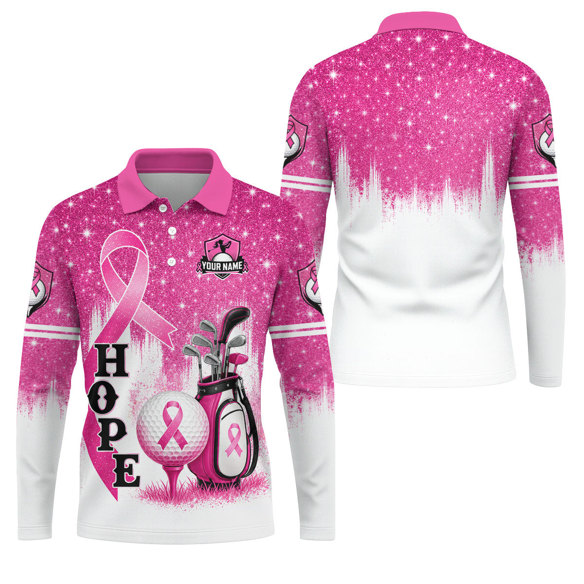 Custom Female Golfer Hope Breast Cancer Polo Shirt, Golf Shirts For Men, Mens Golf Apparel