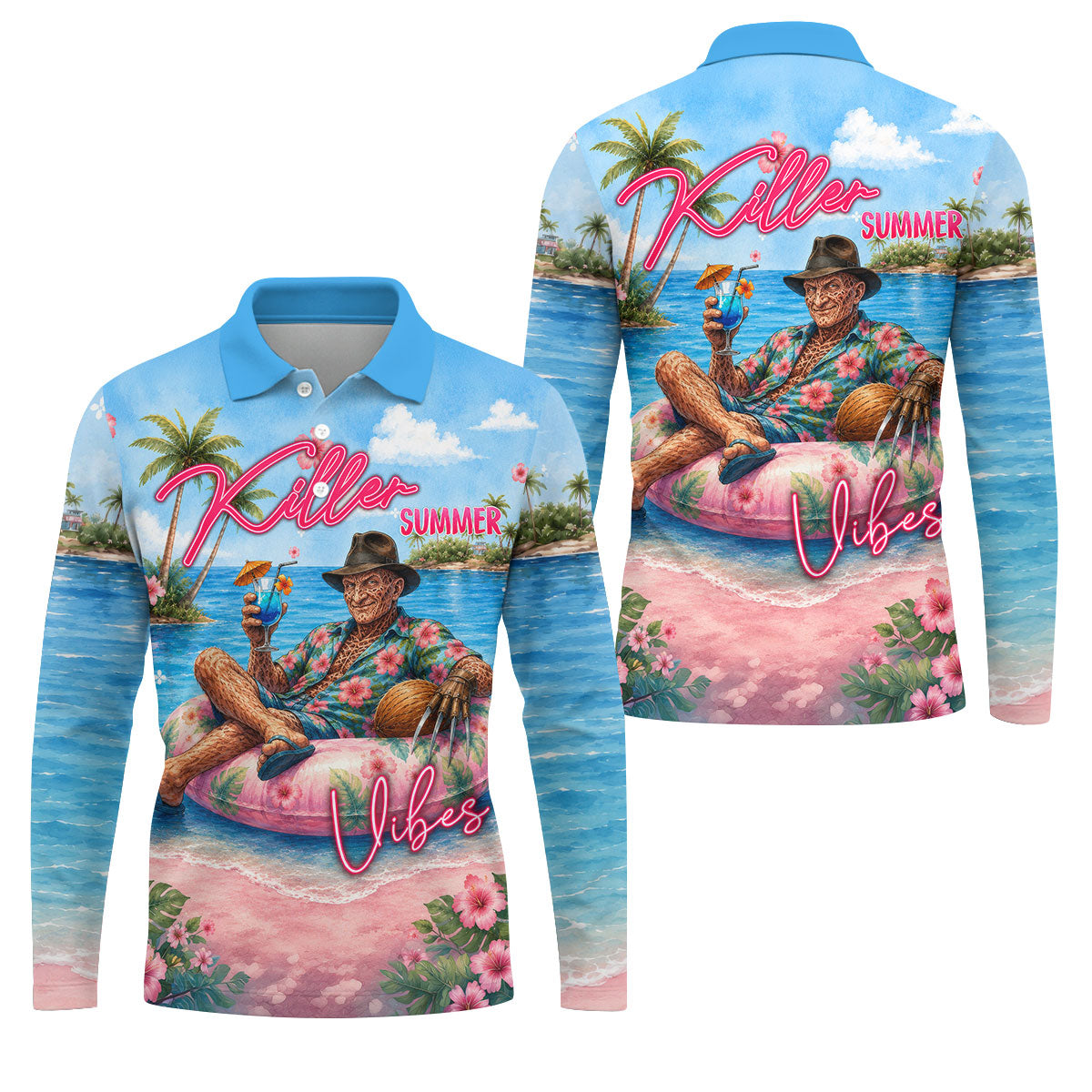 Killer Summer Vibes Burned Slasher Golf Polo Shirt, Men's Golf Shirt, Mens Golf Apparel