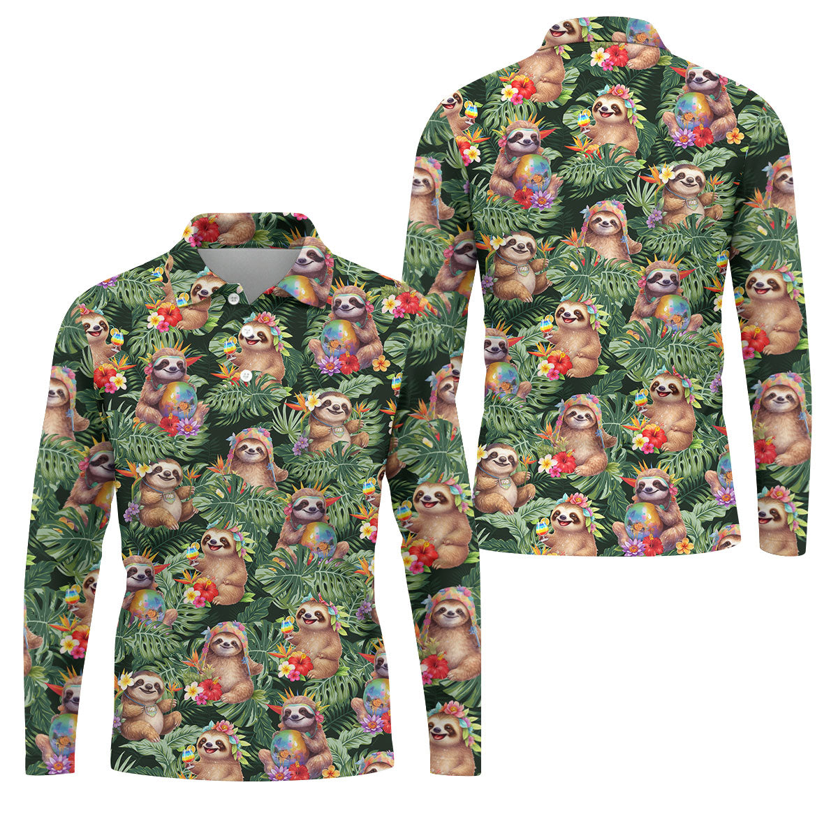 Funny Sloth Hawaiian Summer Golf Tops For Men, Hawaiian Golf Shirts, Polo Shirts For Men