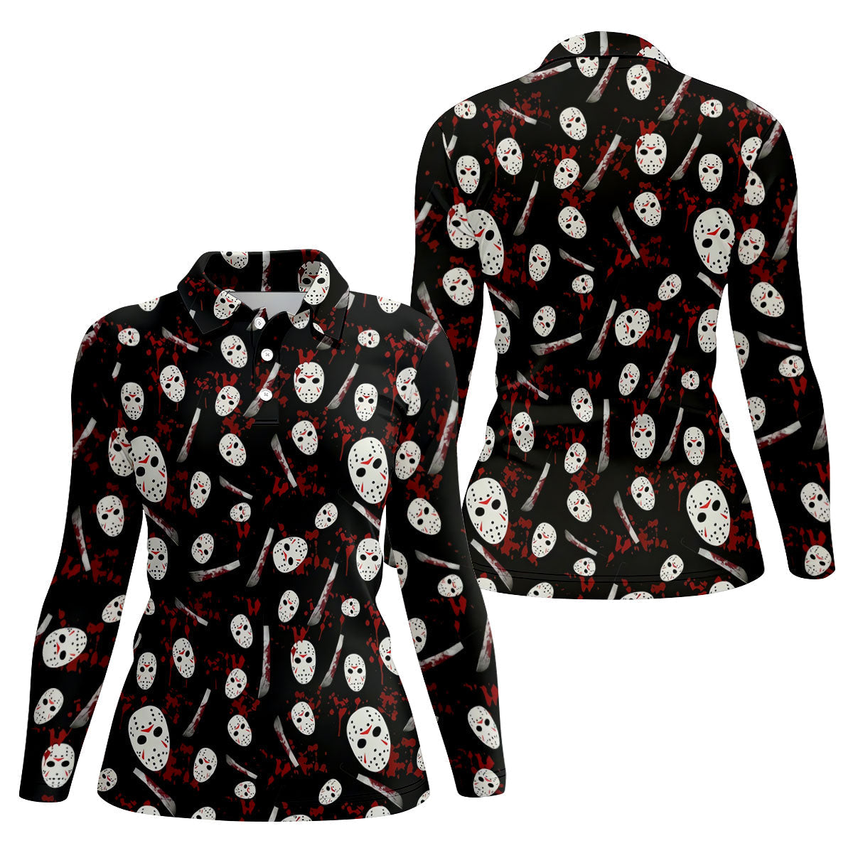 Hockey Mask Blood Pattern Halloween Golf Polo Shirt, Ladies Golf Tops, Golf Shirts For Women
