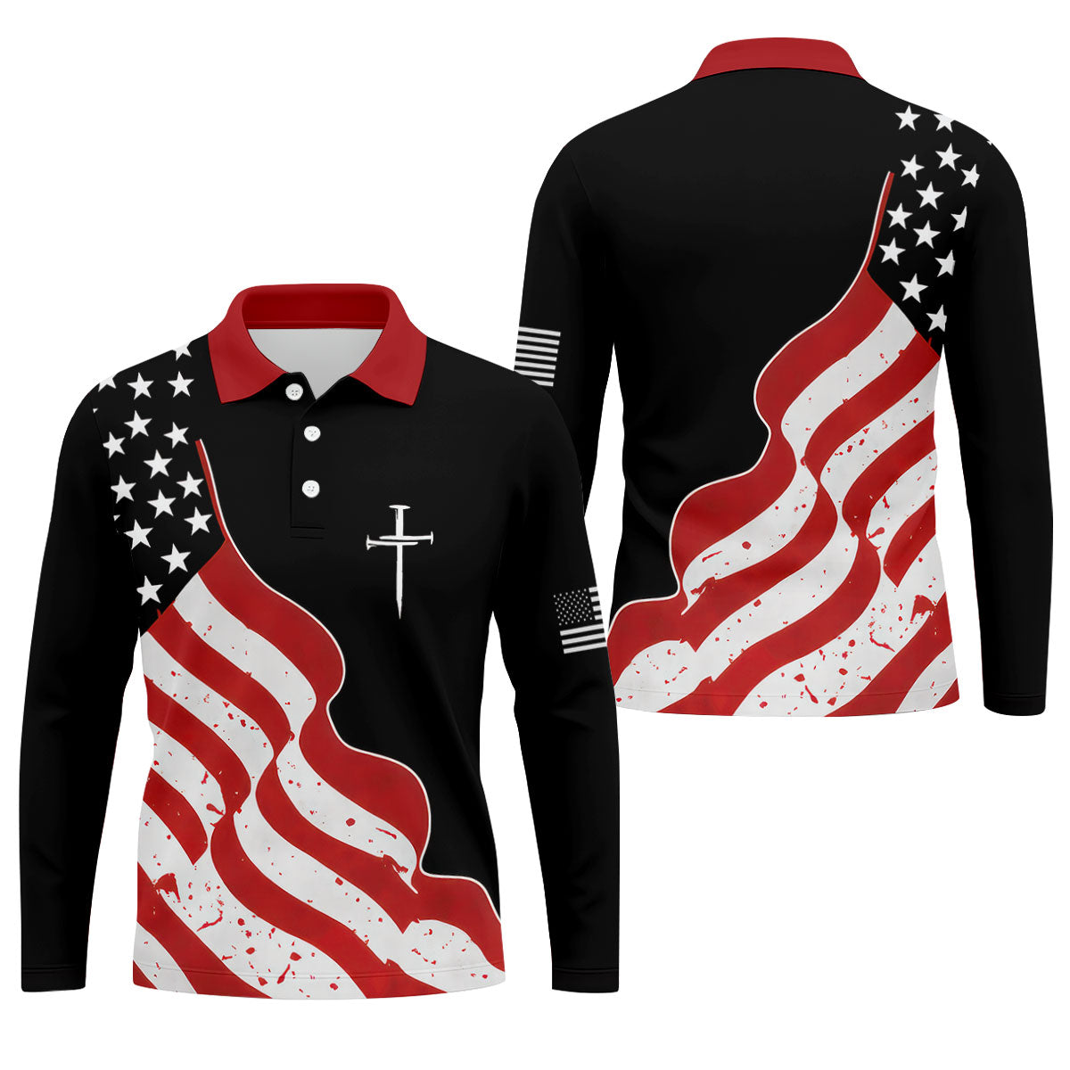 Faith Cross America 250th Anniversary 4th Of July Shirt, Patriotic Black Golf Shirts For Men