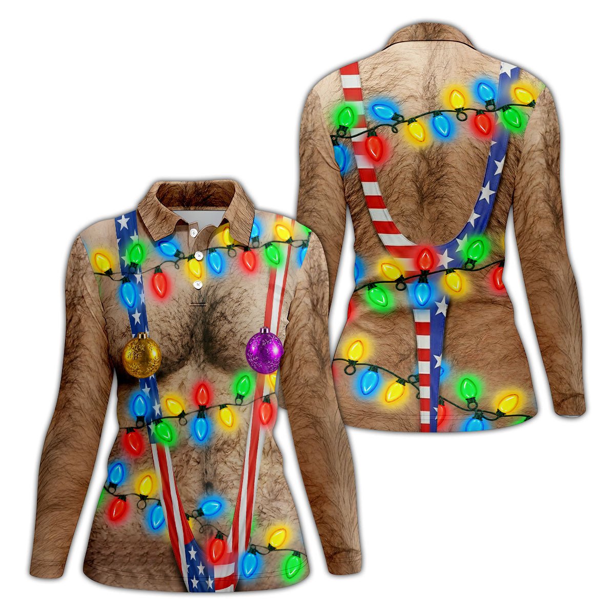 Christmas Lights Suspenders Polo Shirt, Women’s Golf Polo, Golf Shirts For Women