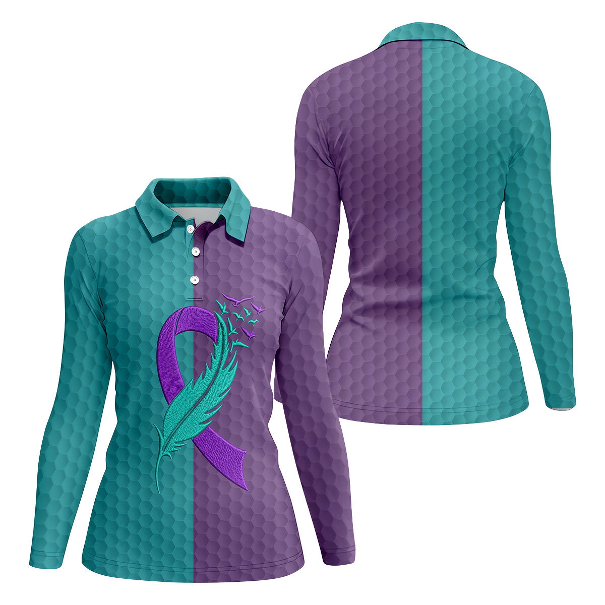 Suicide Prevention Ribbon Feather Birds Golf Polo Shirt, Women’s Golf Polo, Ladies Golf Tops