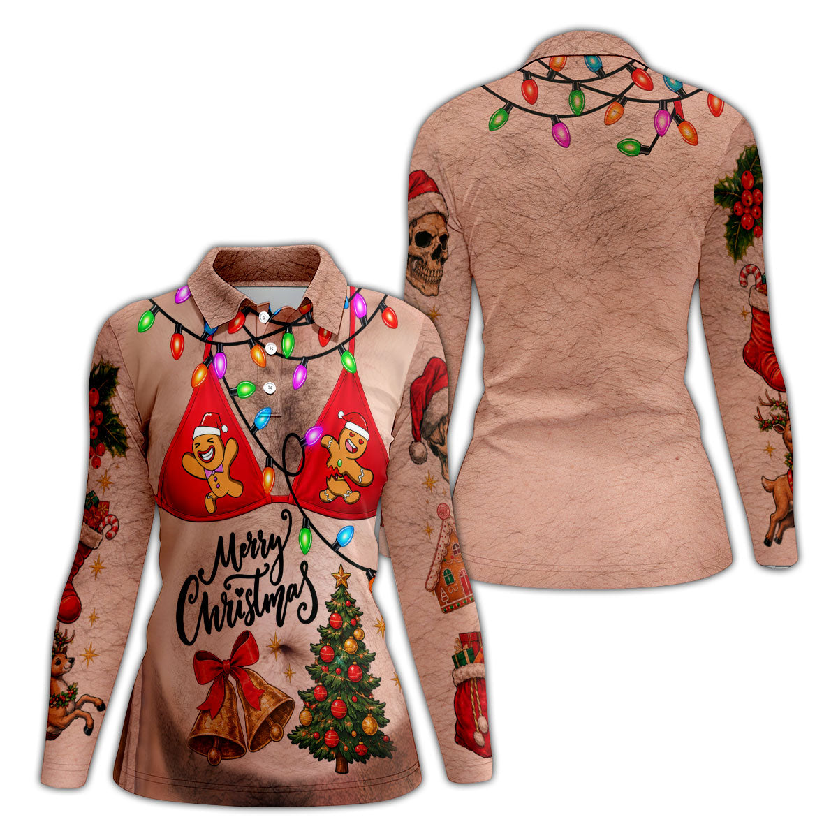 Merry Christmas Gingerbread Bra Polo Shirt, Ladies Golf Shirts, Golf Tops For Women