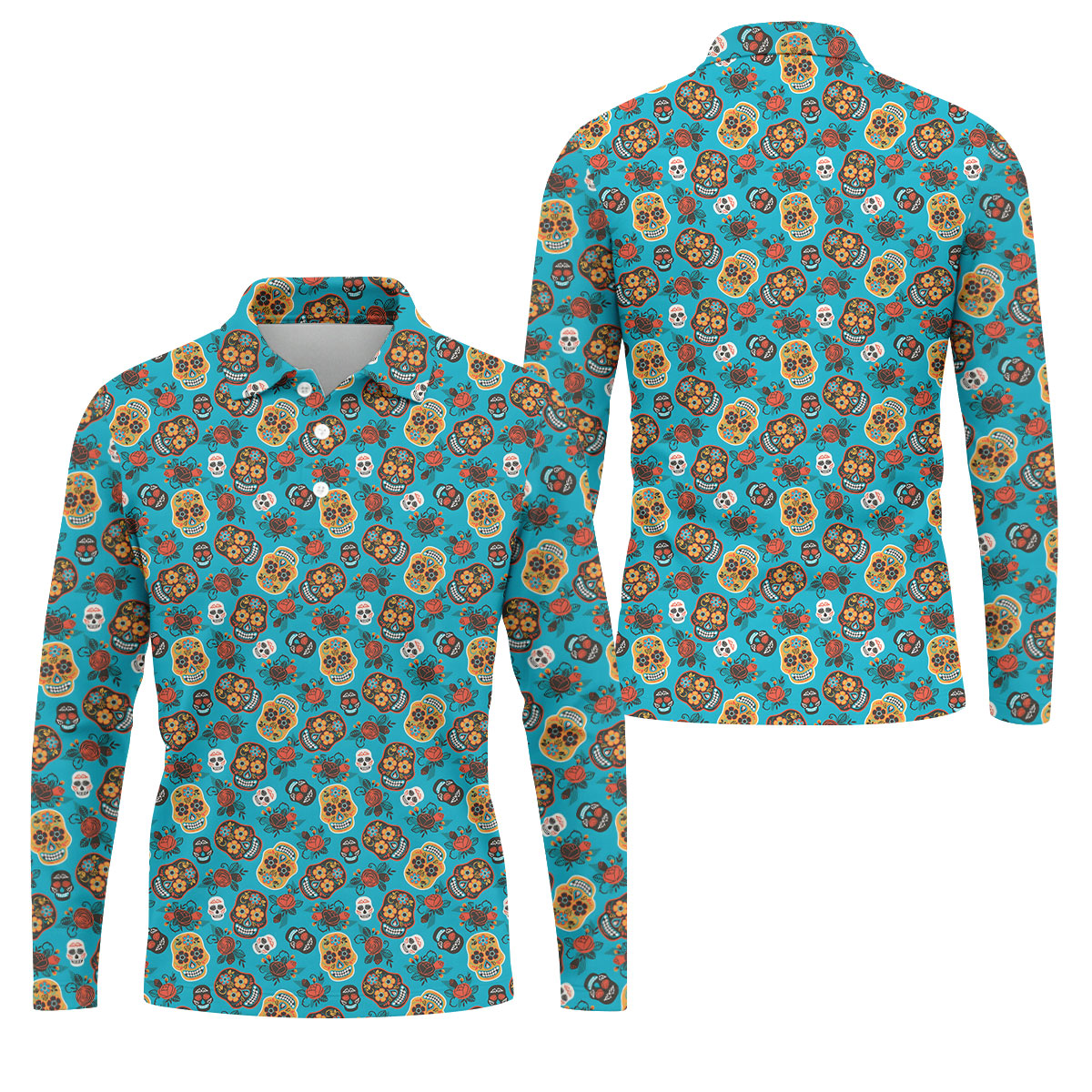 Sugar Skulls And Roses Cinco De Mayo Celebration Fiesta Themed Golf Shirts For Men