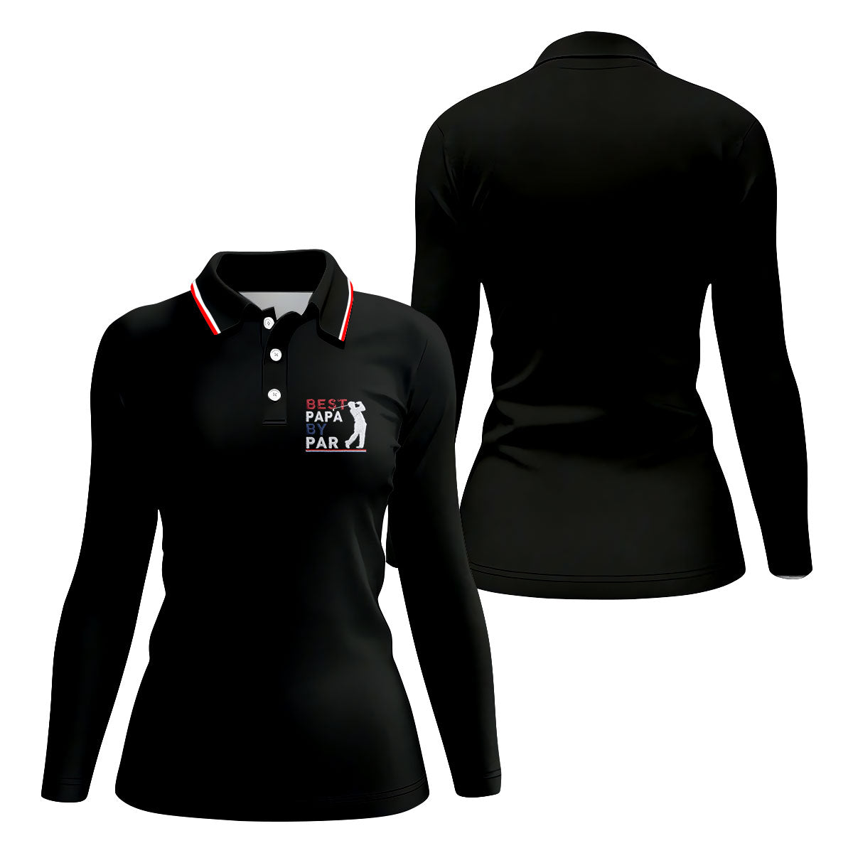 Black Best Papa By Par Embroidered Golf Polo Shirt, Ladies Golf Tops, Women’s Golf Polo