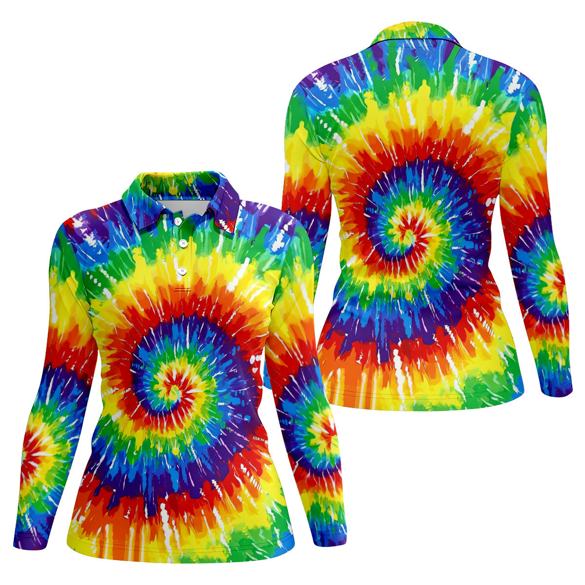 LGBT Rainbow Tie-Dye Ladies Golf Tops, Pride Month Celebrate Golf Shirt For Women