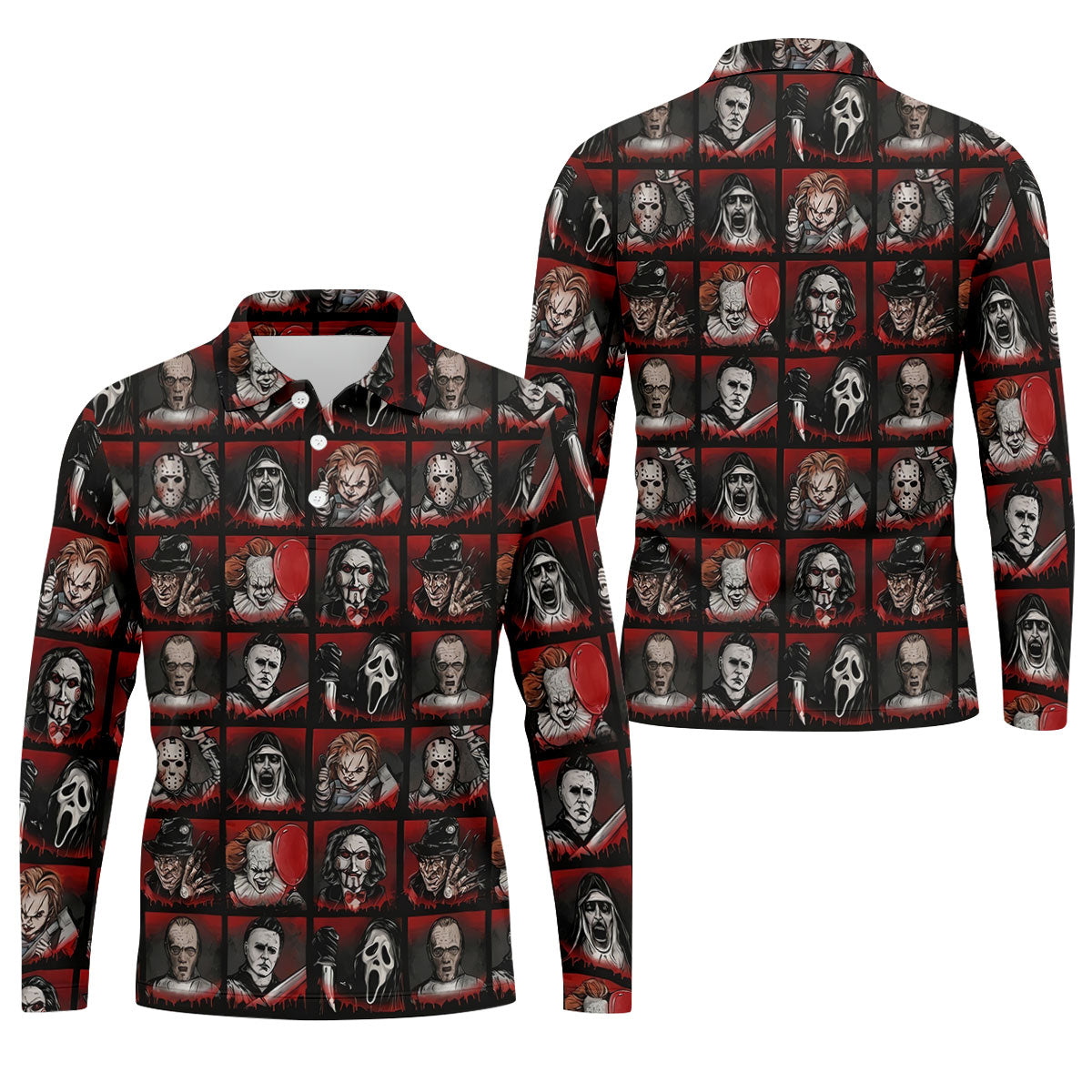 Horror Character Grid Halloween Golf Shirt, Mens Golf Polo, Golf Apparel For Men