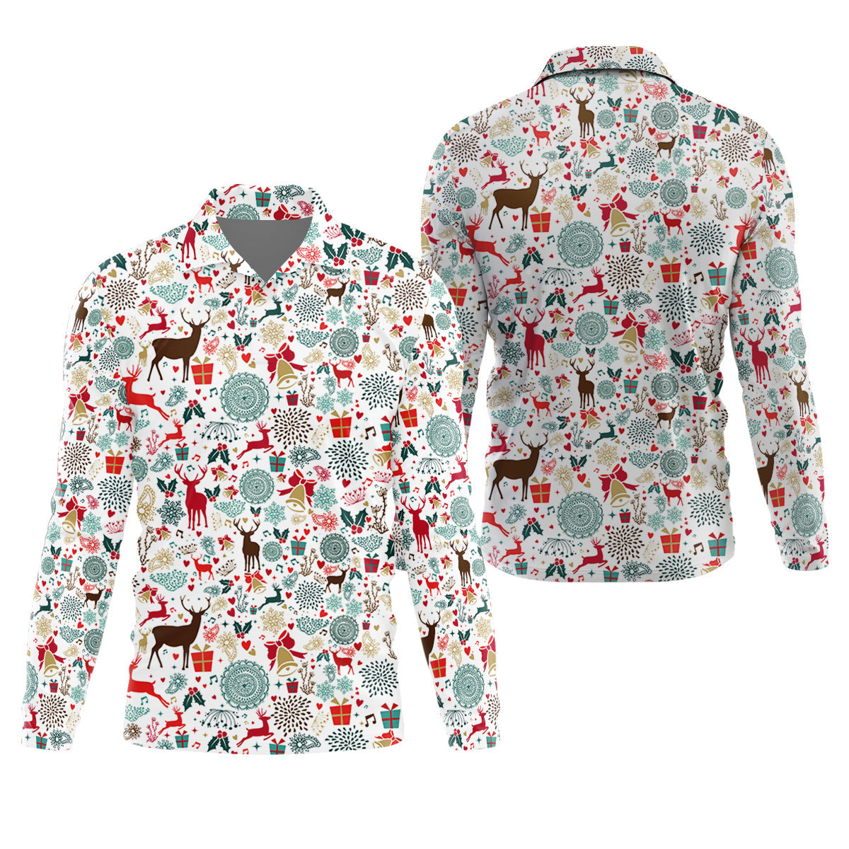 Vintage Reindeer White Christmas Golf Tops For Men, Gift Christmas Golf Shirt Polos, Men Golf Apparel