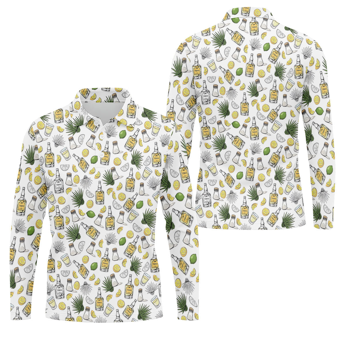 Tequila Lime Salt Cinco De Mayo Celebration Golf Tops For Men, Drinking Party Polo Shirts For Men
