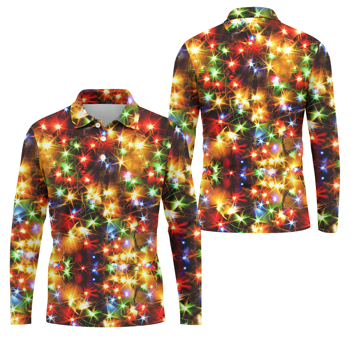Colorful Christmas Lights Men's Golf Polo Shirts, Christmas Golf Shirt, Golf Gift For Men, Polo Shirts For Men