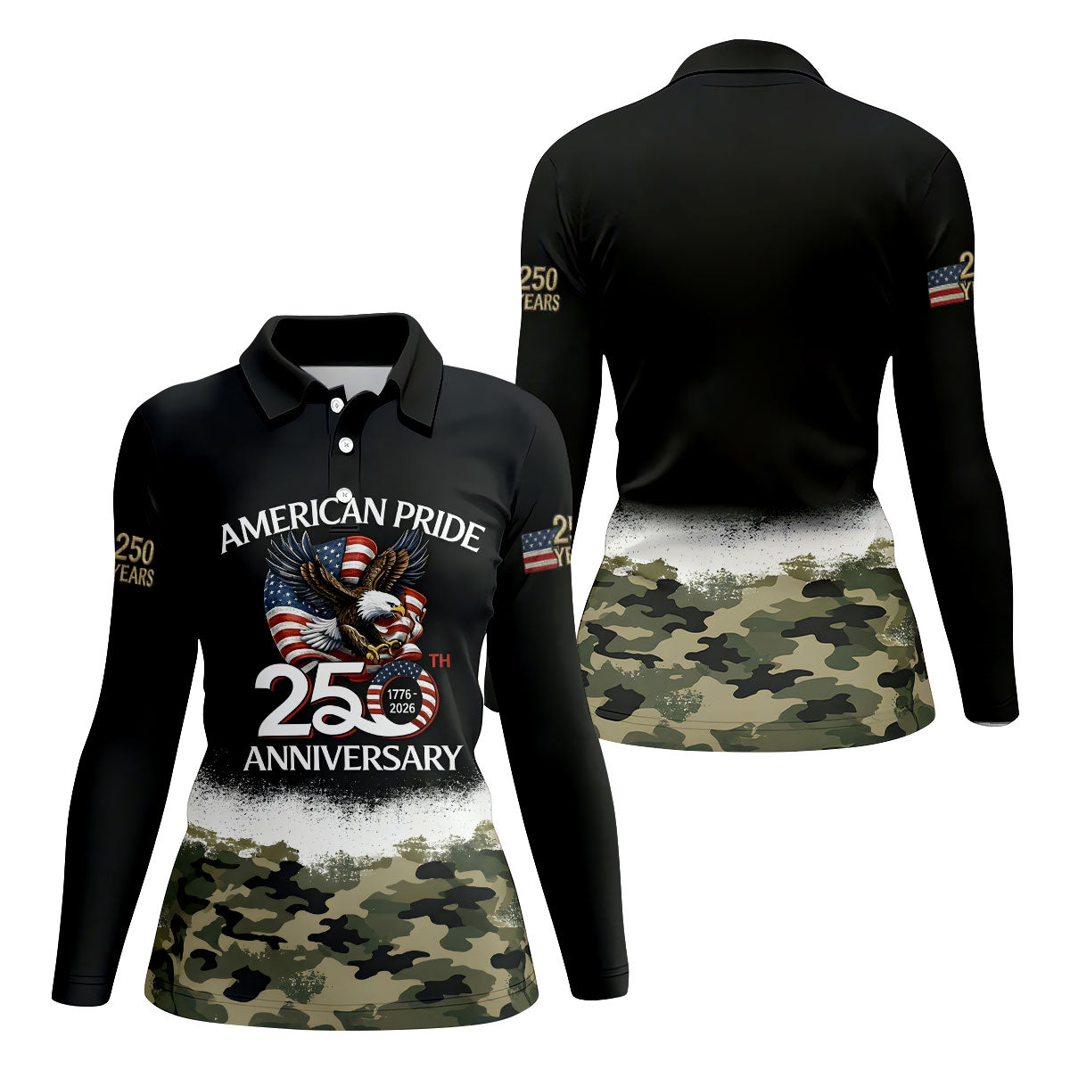 American Pride 250th Anniversary Camo Golf Shirt, Patriotic 4th Of July Golf Shirt For Women