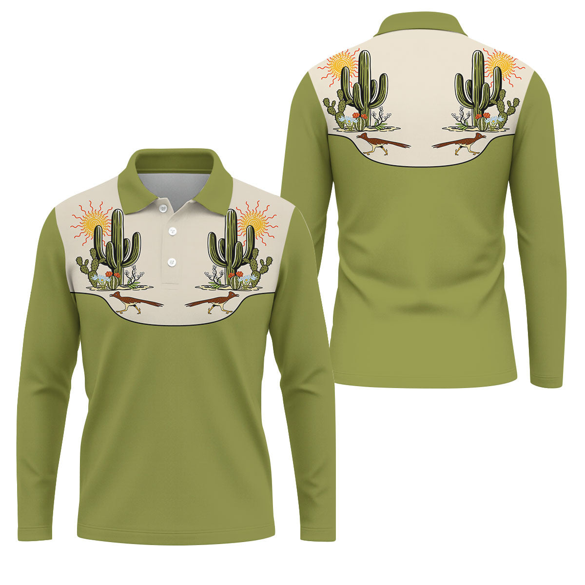 Desert Cactus Roadrunner Golf Polo Shirt, Golf Polo Shirts For Men, Hawaiian Golf Shirt